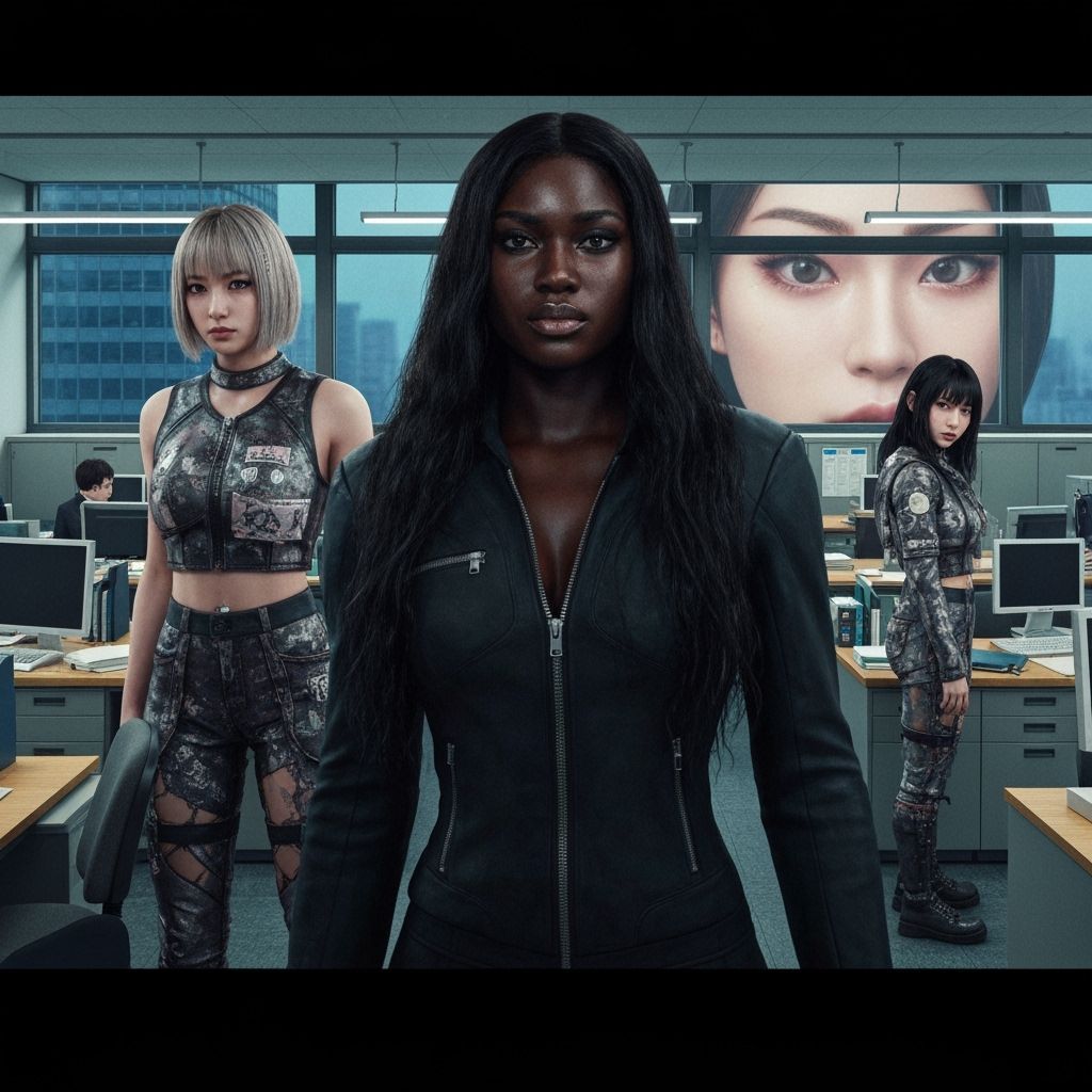 Dystopian Office Scene With Giant Monster Face