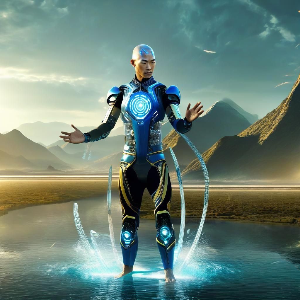 Cyborg Water Bender in Sci-Fi Style
