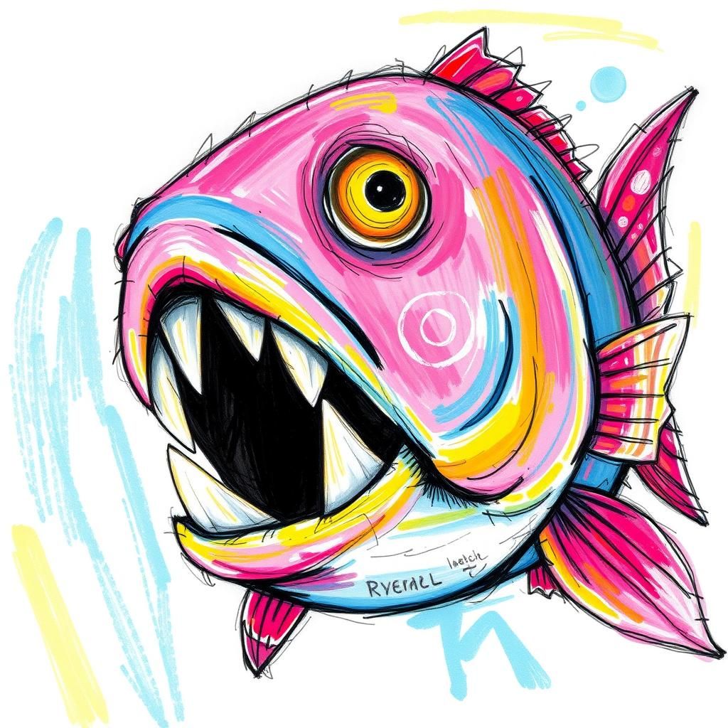 Childlike Fish Illustration with Colour Pencils