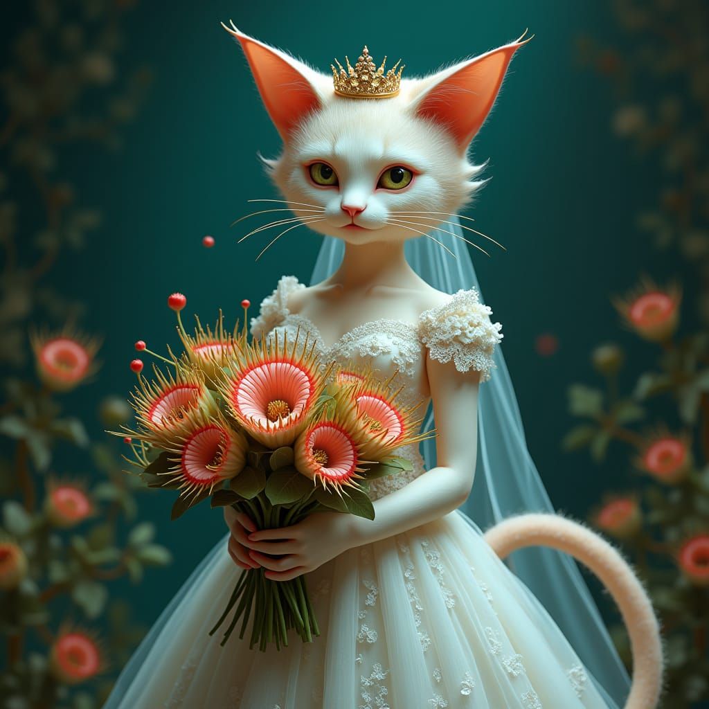 Cat Bride with Venus Flytrap Bouquet