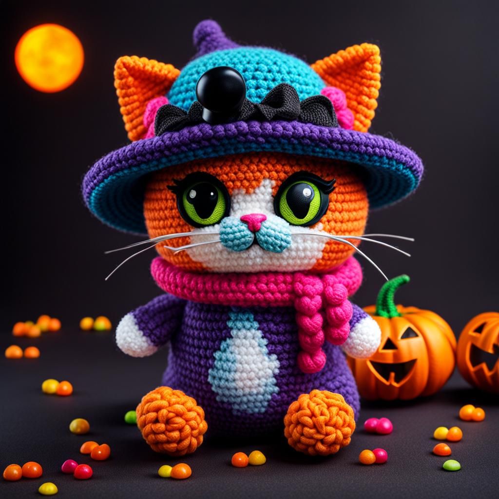 Halloween Amigurumi Cat in Graffiti Splash Art Style