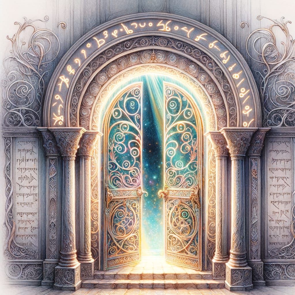 Enchanting Magical Archway Illustration with Glowing Runes