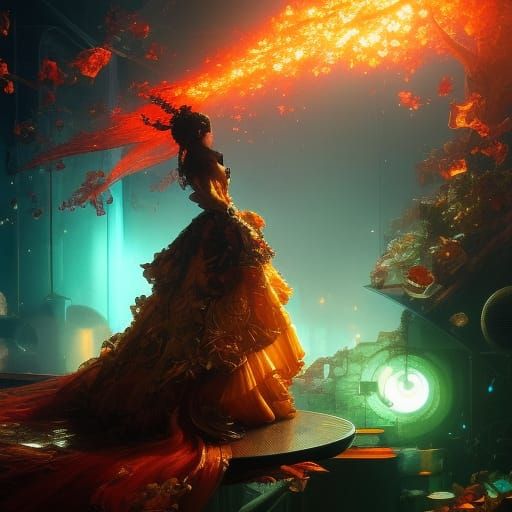 Steampunk Mechanical Apple in Detailed Cityscape