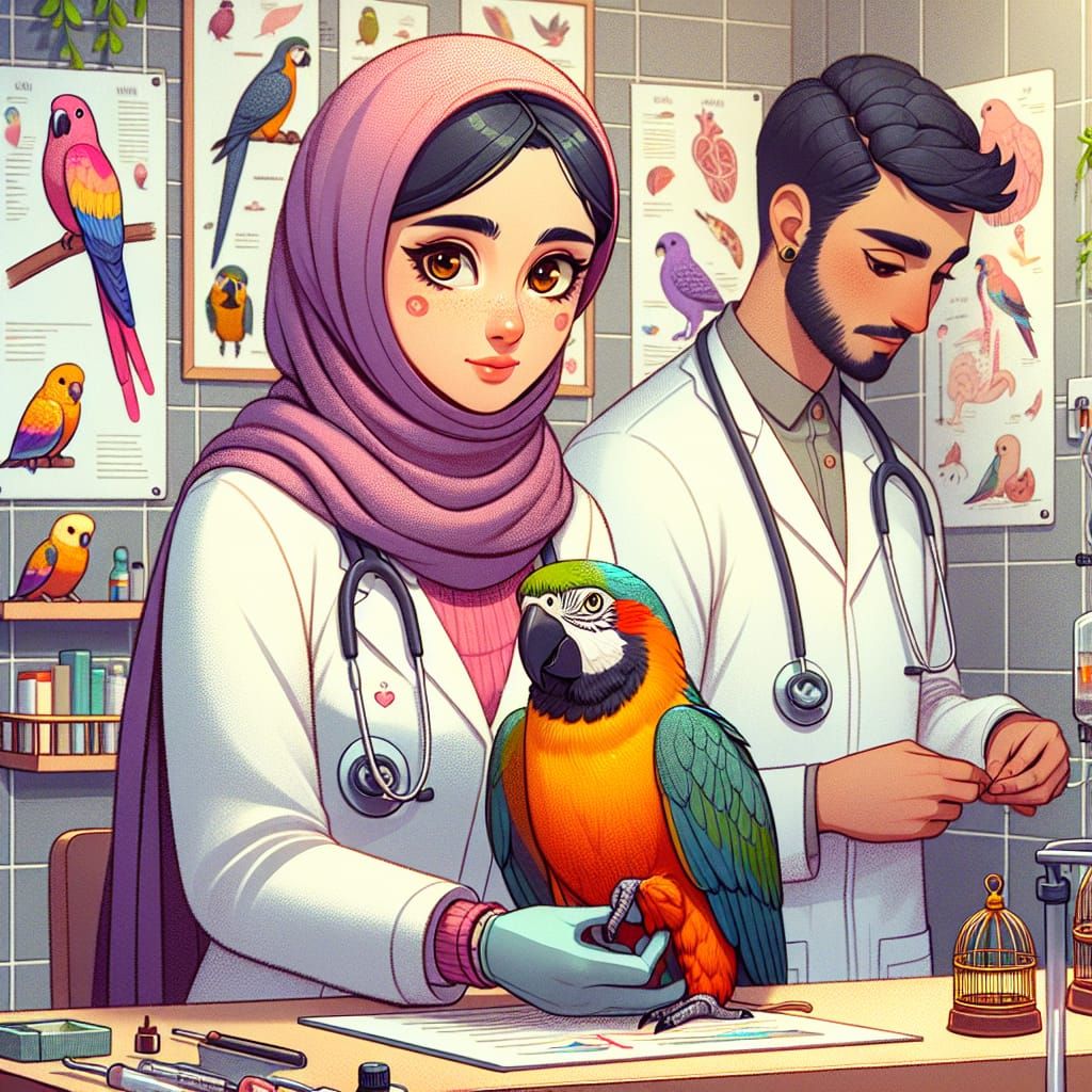 Avian Vet Examines a Colorful Parrot