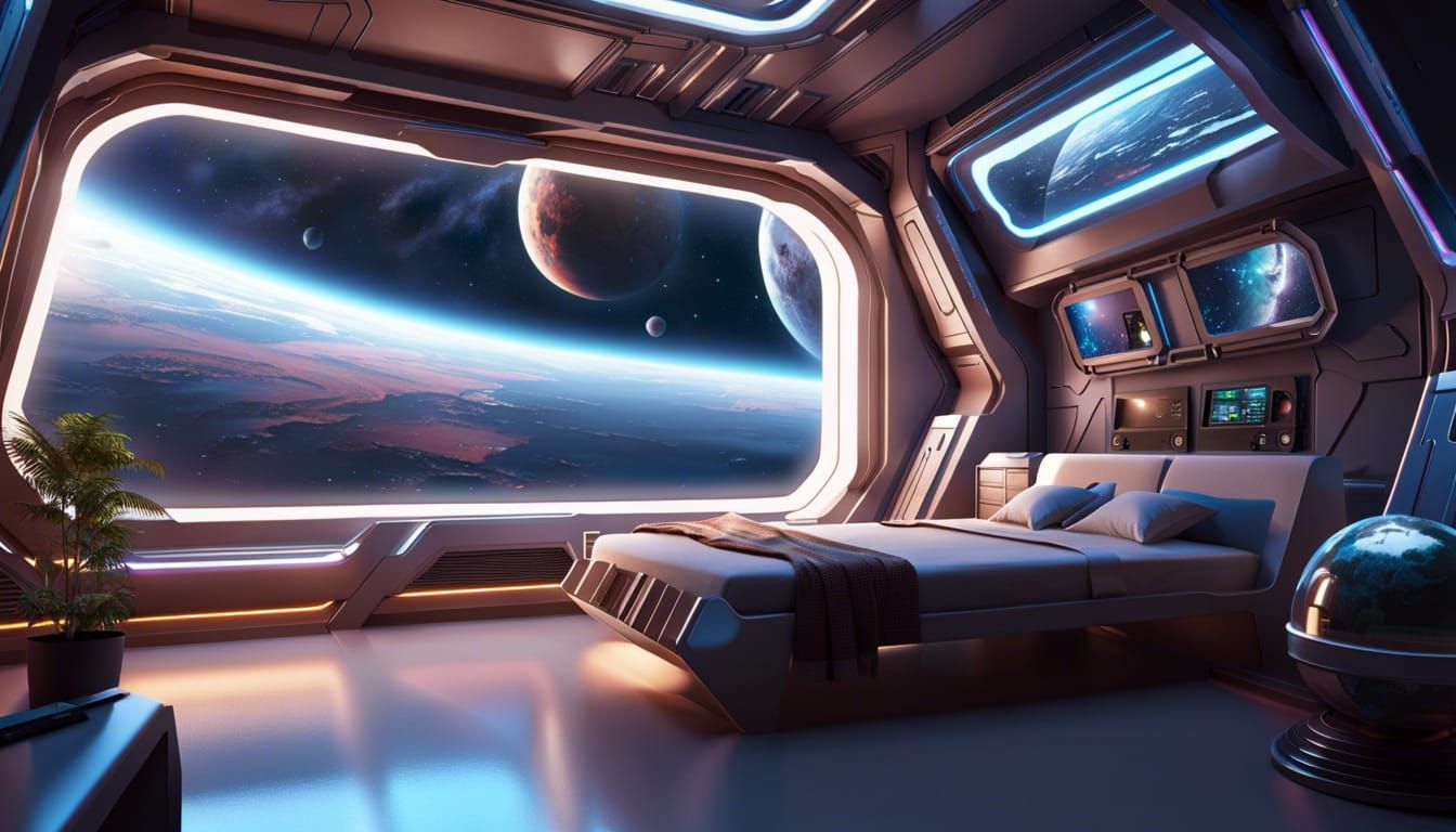 Relaxing Sci-Fi Bedroom with Planetary View
