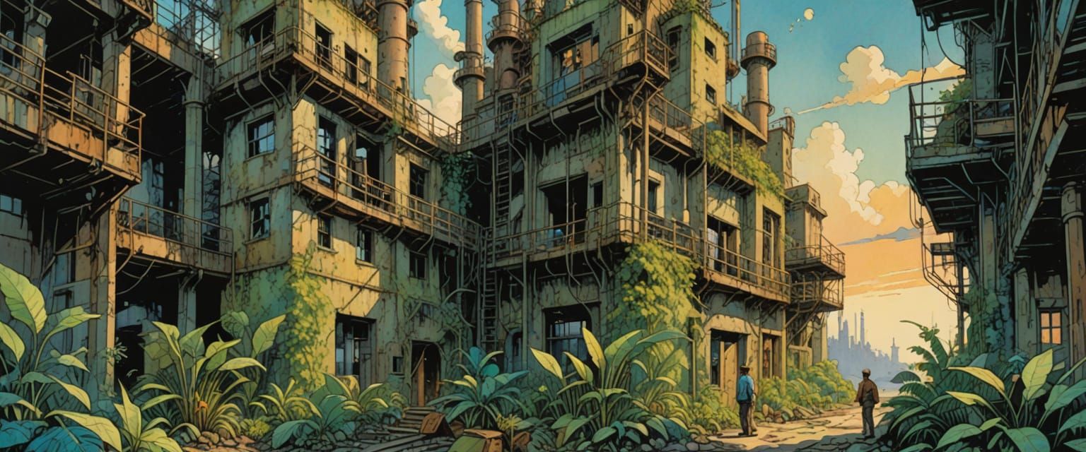 Exploring Abandoned Factory in Retro Comic Style