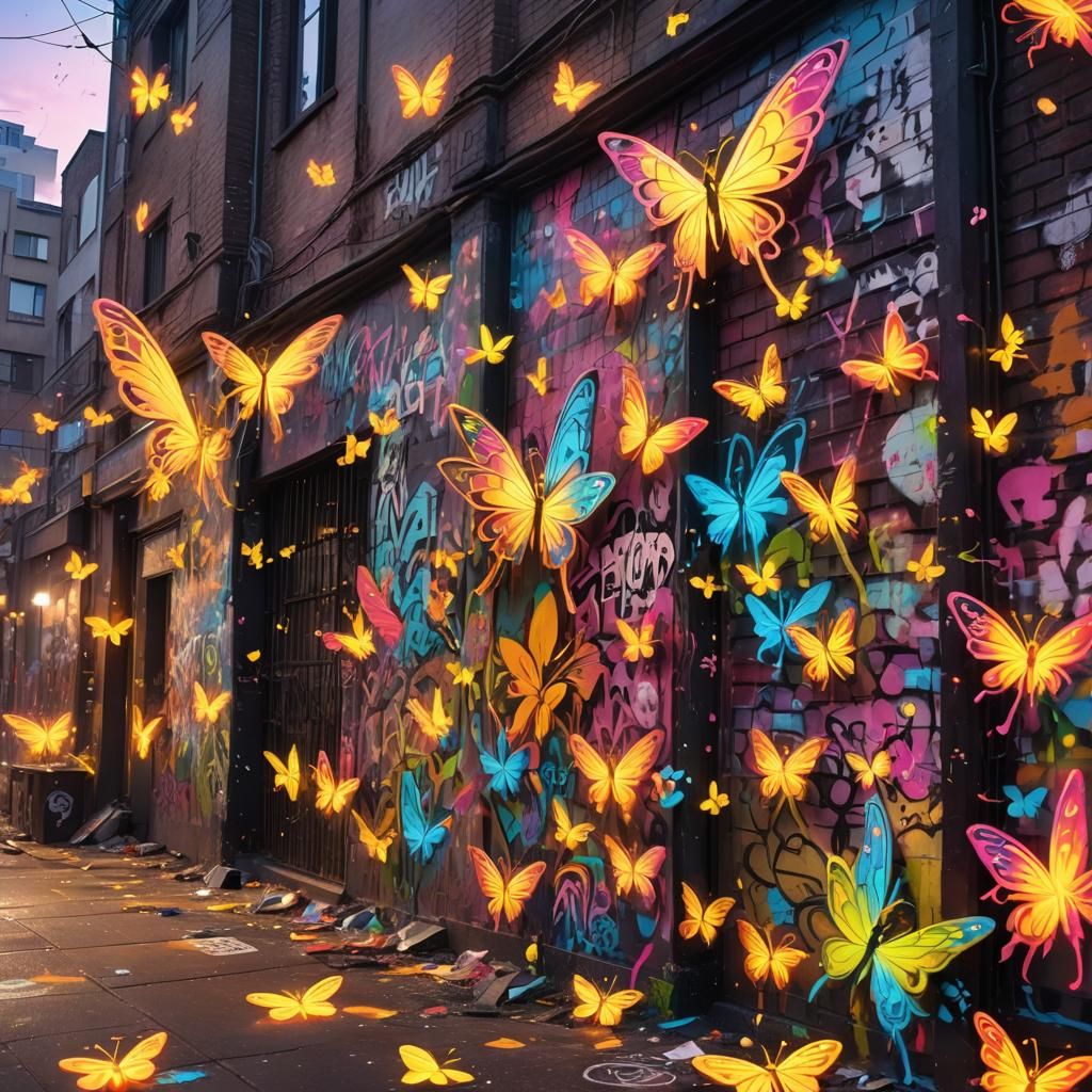 Fluorescent Fairies Invade City Street as Graffiti Art