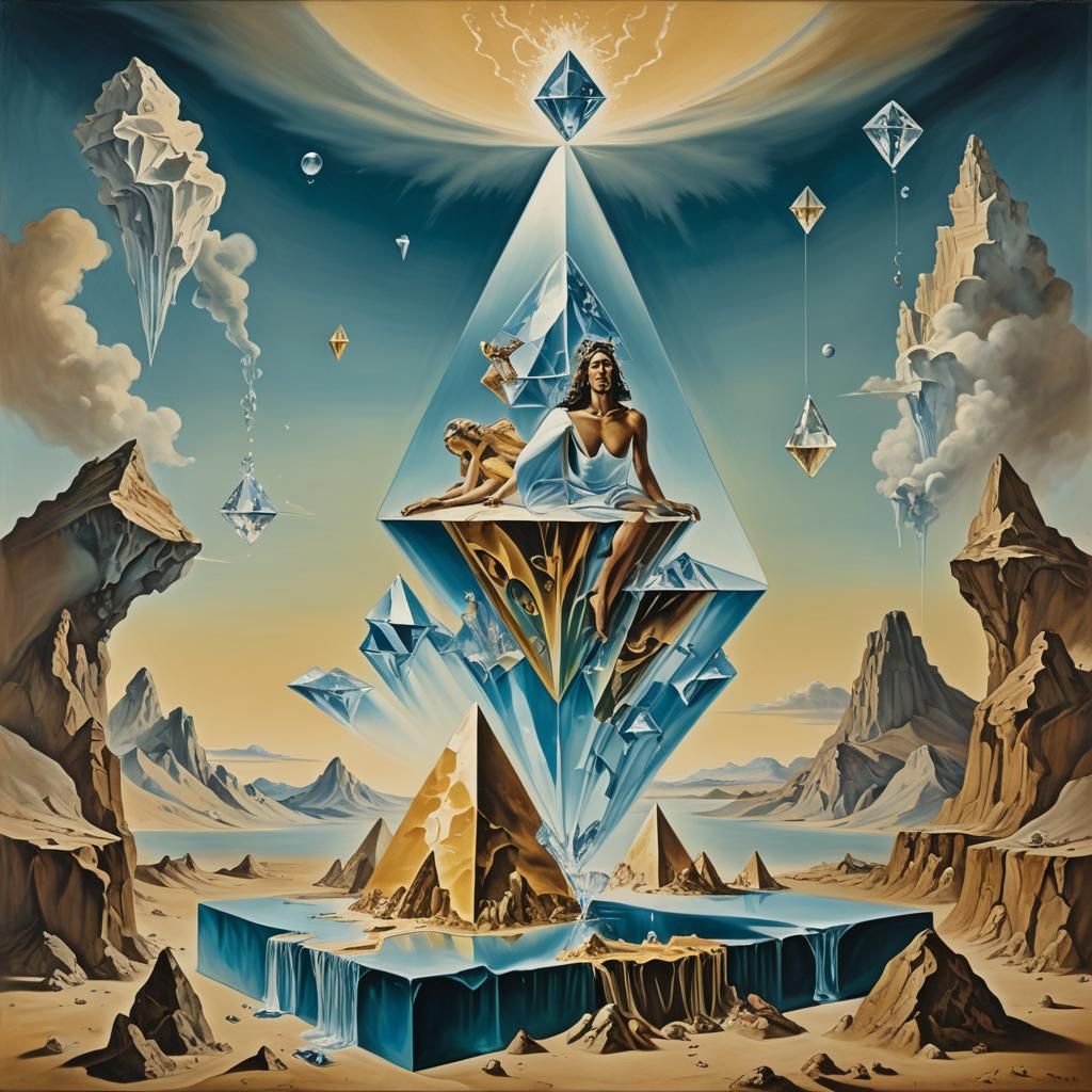 Crystal Goddess Levitation: A Surrealist Oil Painting