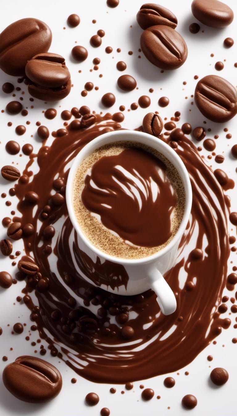 Coffee Beans Splashing into Chocolate Figure Illustration