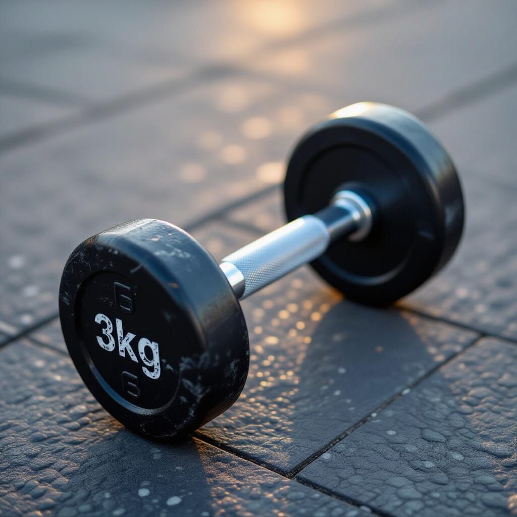 Single Dumbbell with "3kg" Label on Ground