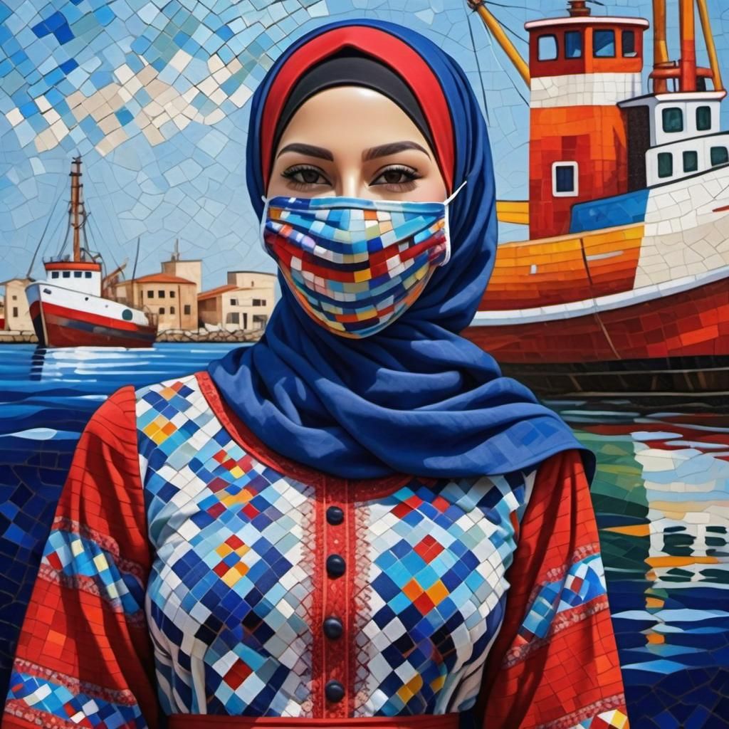 Woman in Hijab With Mosaic Dress Painting
