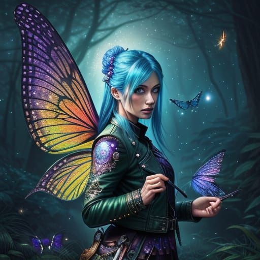 Enchanting Tattooed Fairy in Mystical Forest