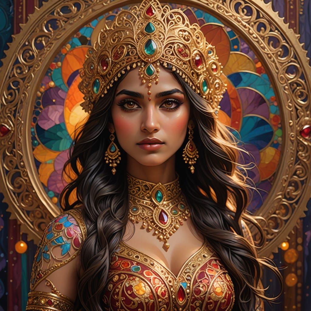 Ethereal Indian Goddess in Whirling Henna Designs