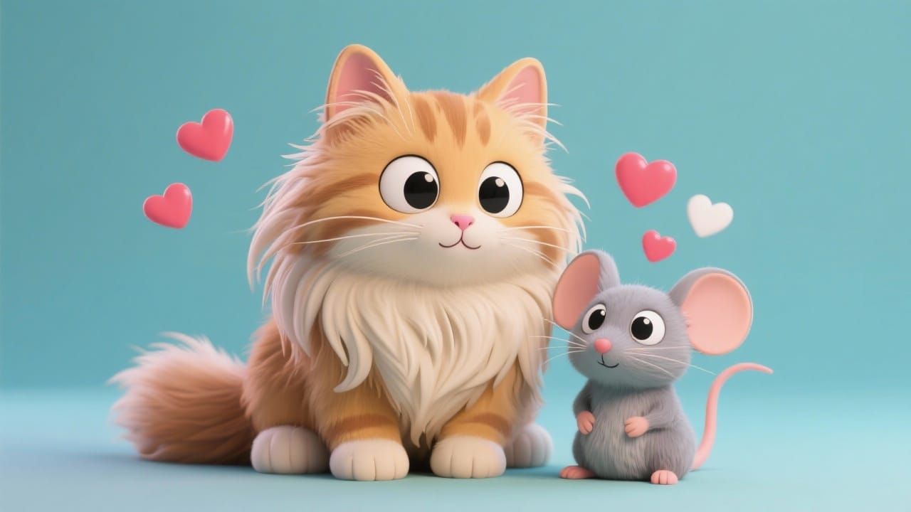 Friendly Cat and Mouse Pals with Googly Eyes