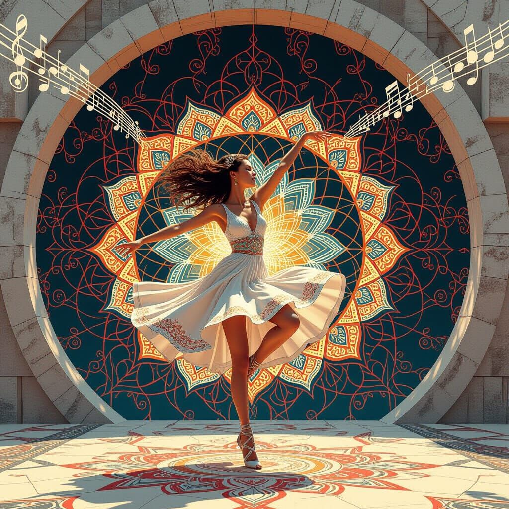 Girl in Zentangle Fractal Art, Brutalist Design