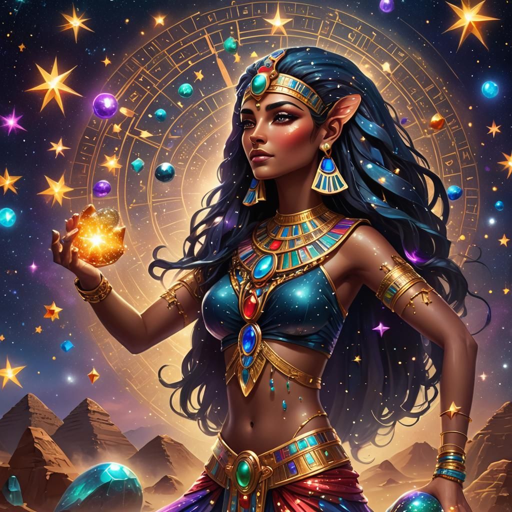 Egyptian Sky Goddess Nut with Sparkling Stars