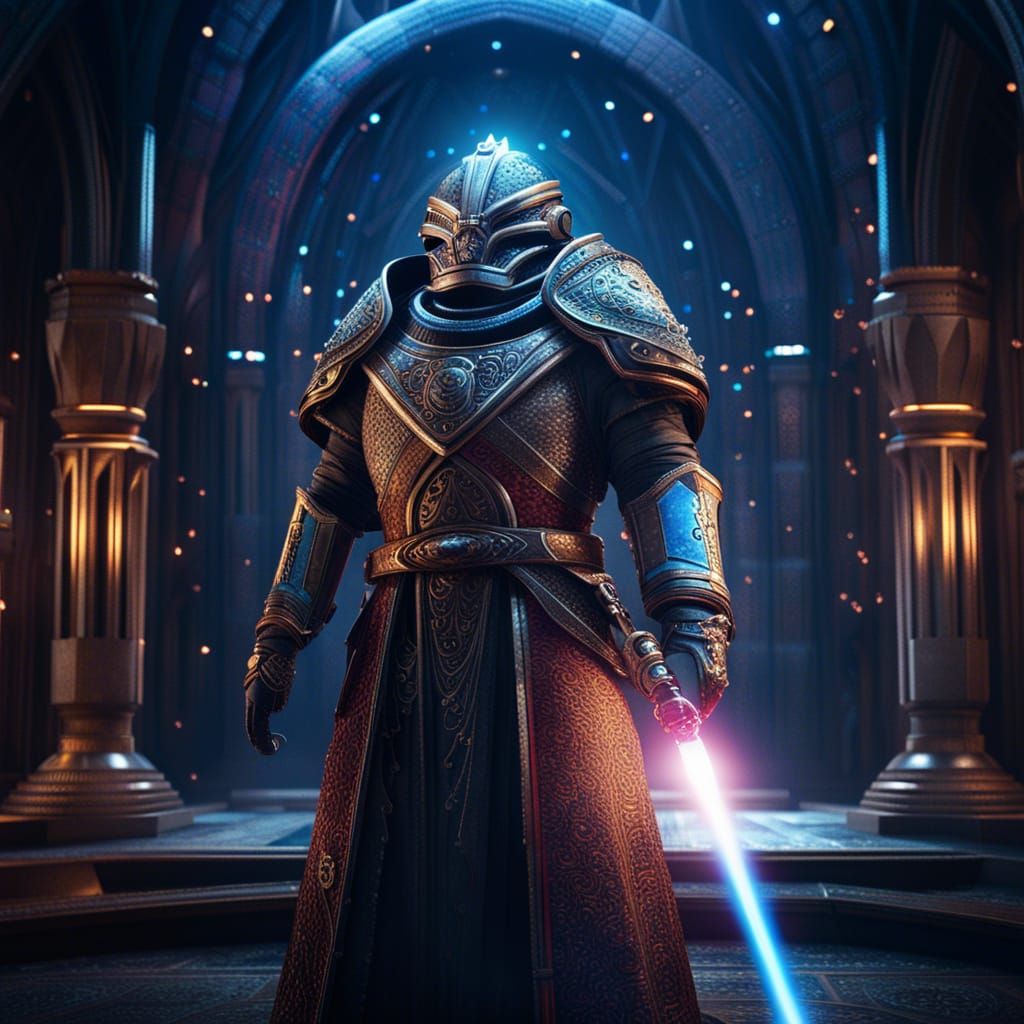 Space King with Laser Sword in Medieval Style