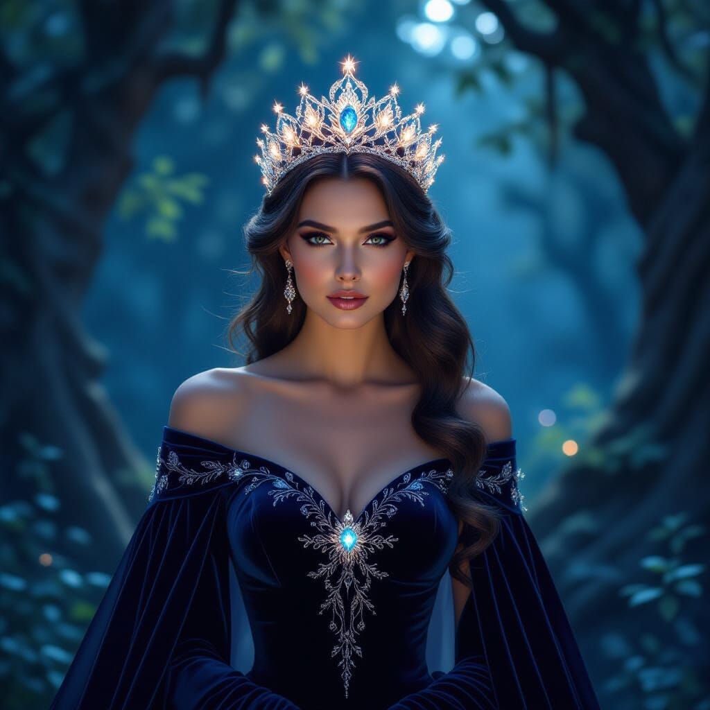 Majestic Queen Crowned With Glowing Celestial Flora