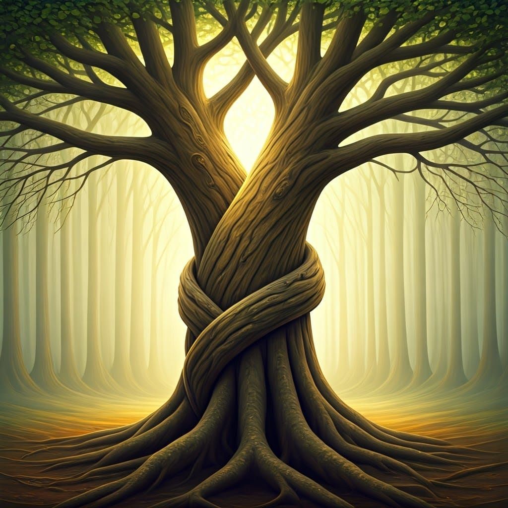 Trees Embracing Each Other in a Serene Landscape