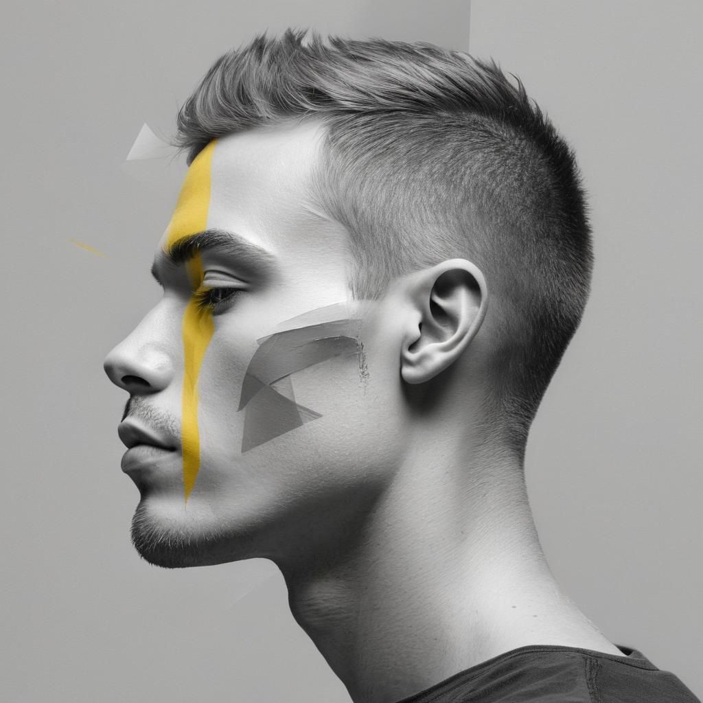 Abstract Portrait with Yellow Geometric Shape