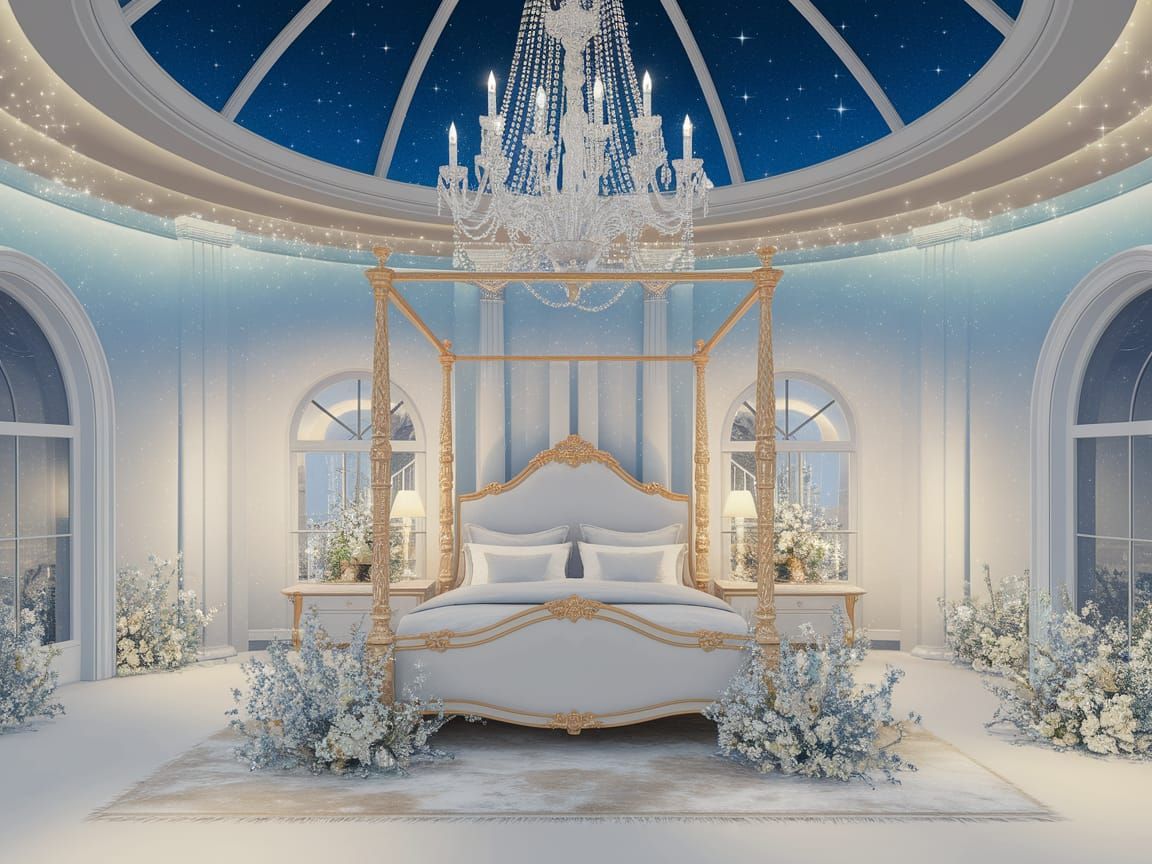 Ethereal Bedroom with Starry Night Sky