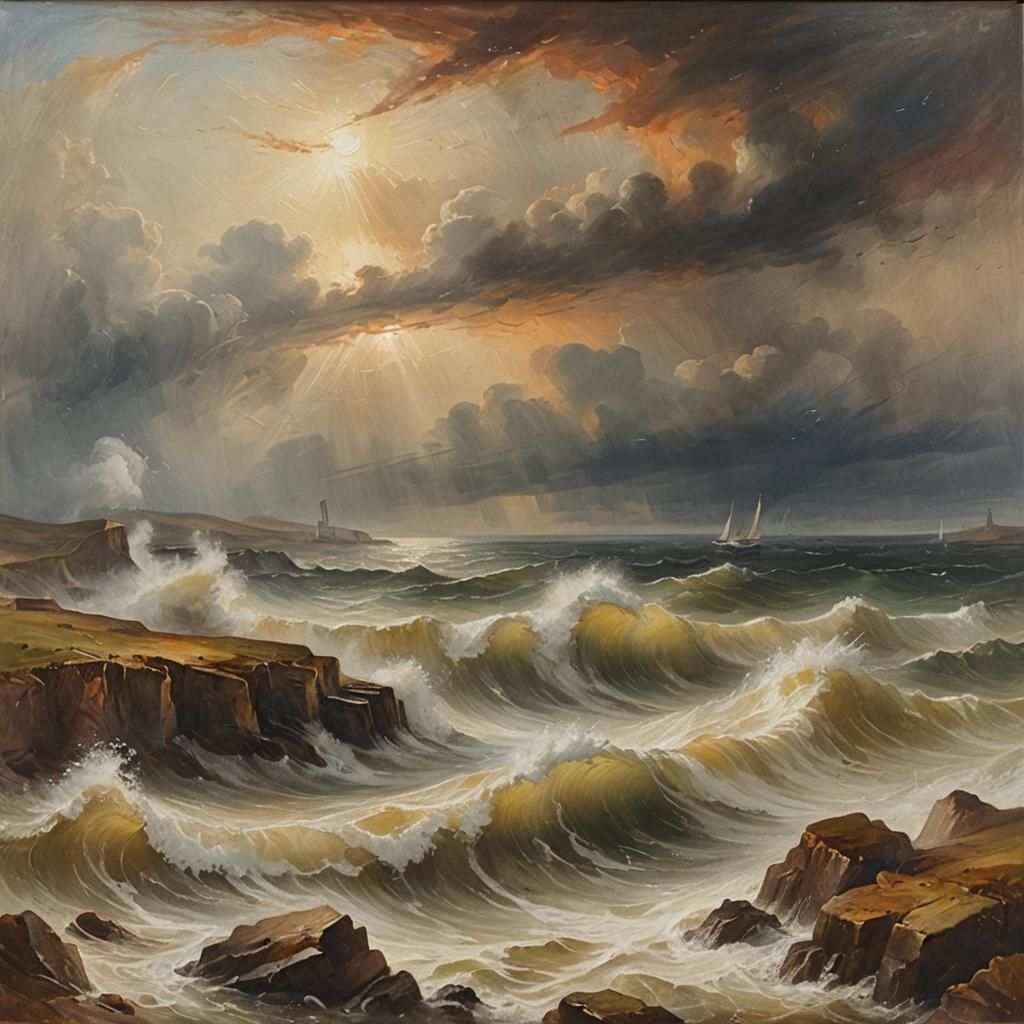 Stormy Seascape in Style of Romantic Painting