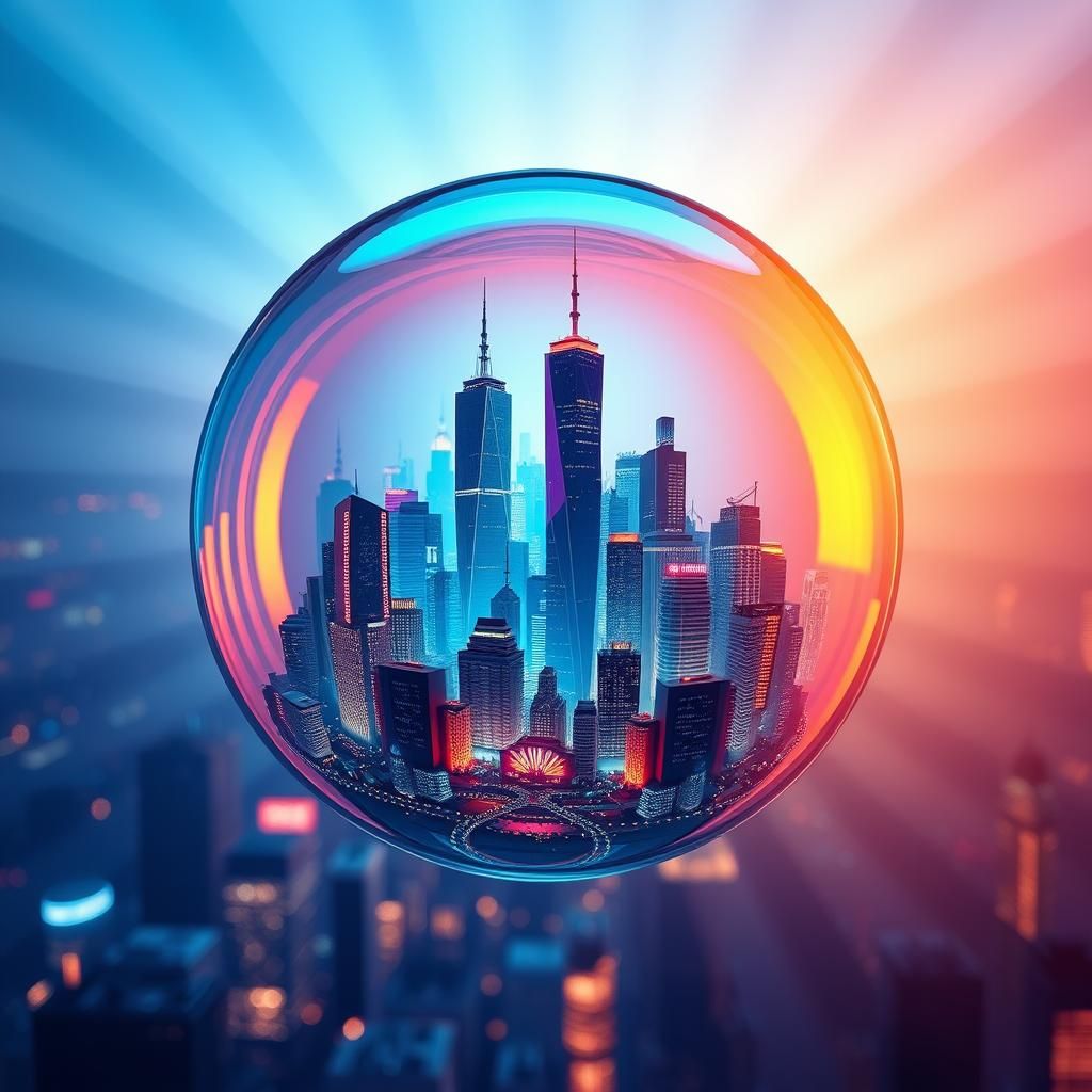 City in Glass Orb: Pixar-Style 3D Digital Art
