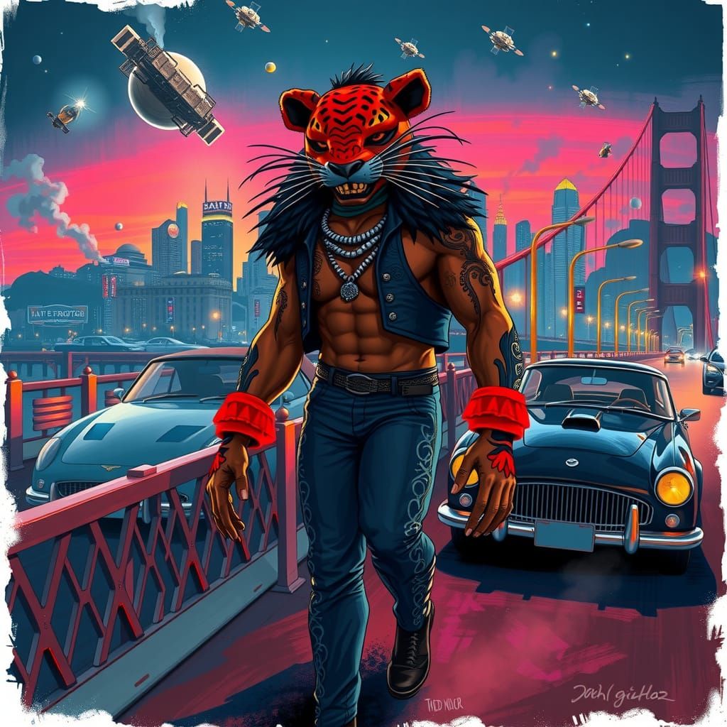 Mexican Wrestler Stands Guard on San Francisco Bridge