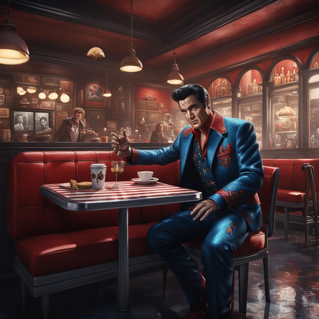 Elvis, Freddy, and Deadpool at Cafe: Fantasy Art
