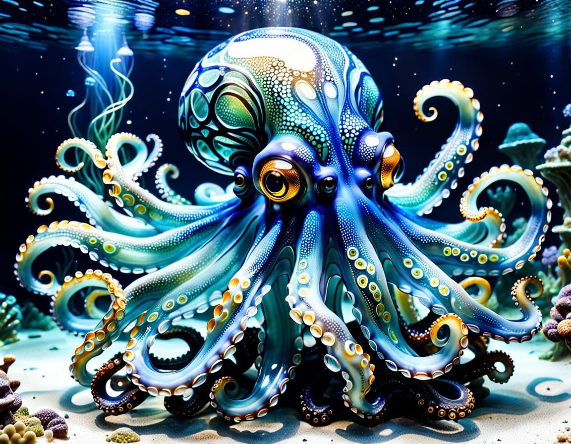 Glass Filigree Octopus in Starry Grotto