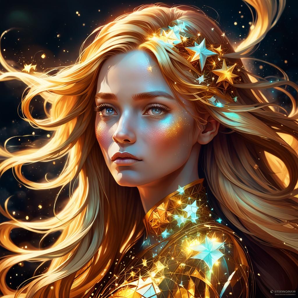 Etheric Woman with Flowing Golden Hair Portrait