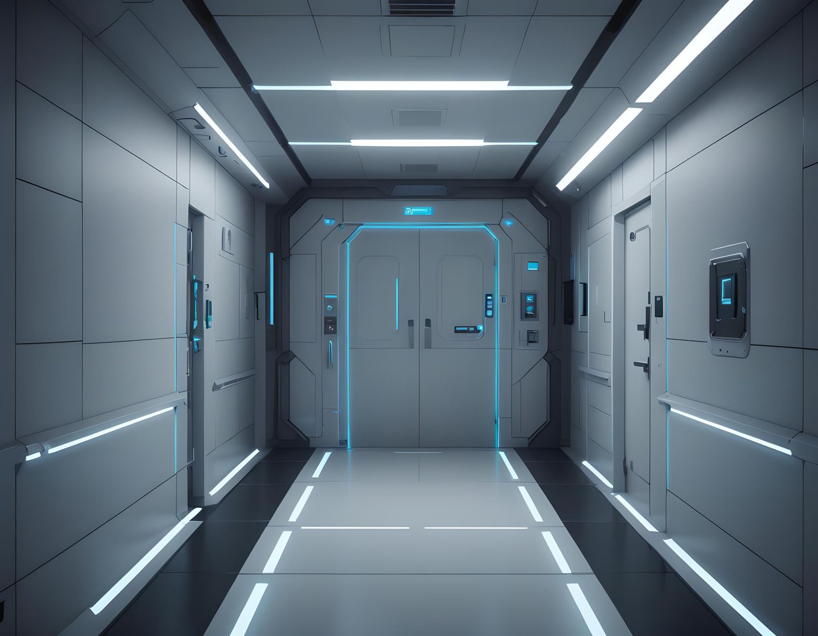 Minimalist High Tech Airlock Door in Neon Blue