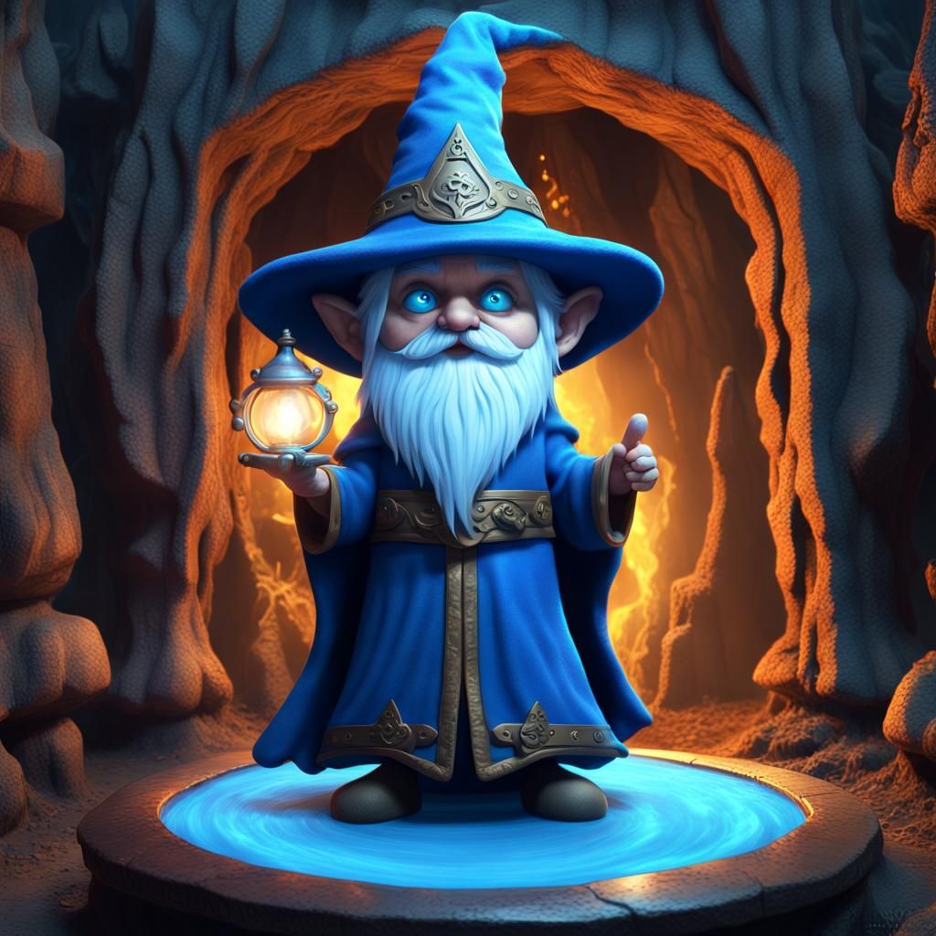 Cute Fuzzy Blue Wizard on Pedestal: Detailed Digital Art