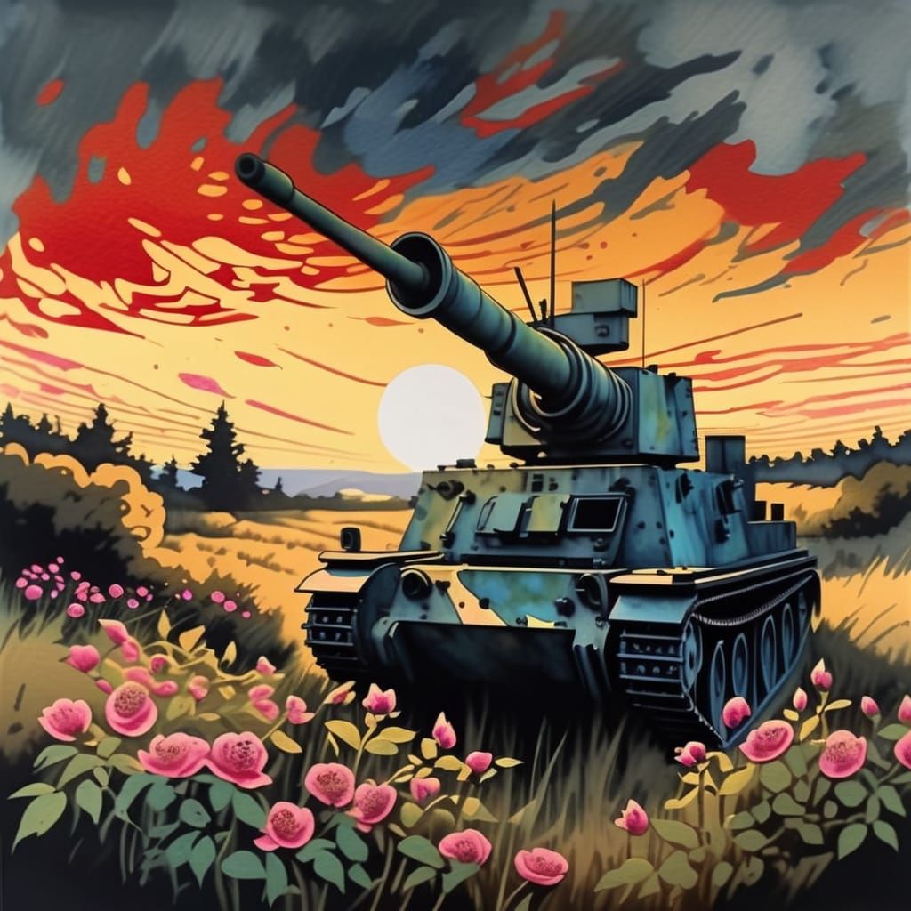 Abandoned War Memorial Transformed by Wild Roses in Soft Foc...