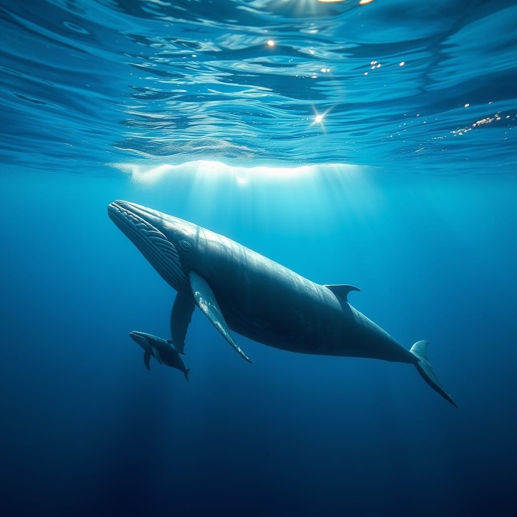 Humpback Whale and Cub in Sunlight