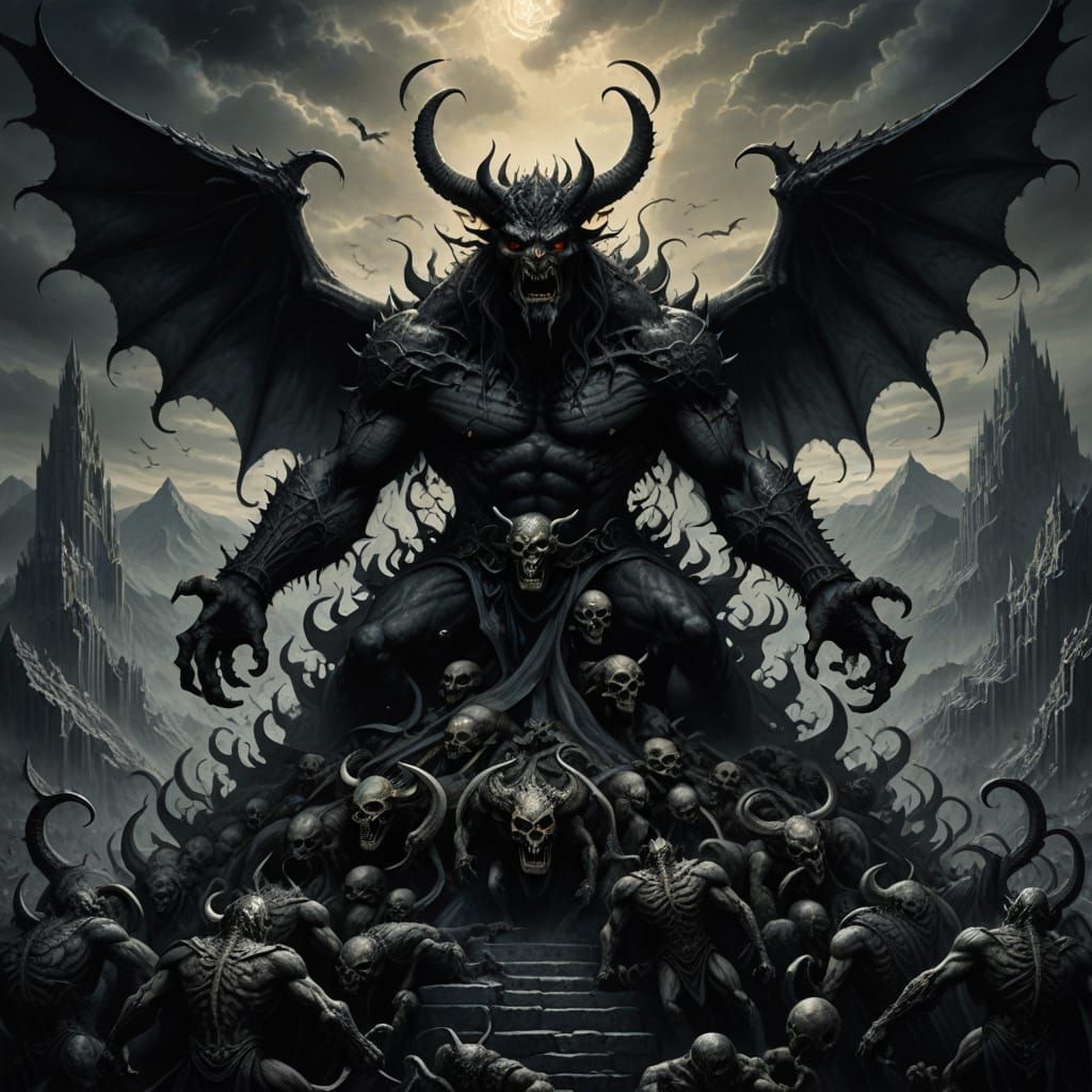 Dark Fantasy Demon King in Gothic Ruins