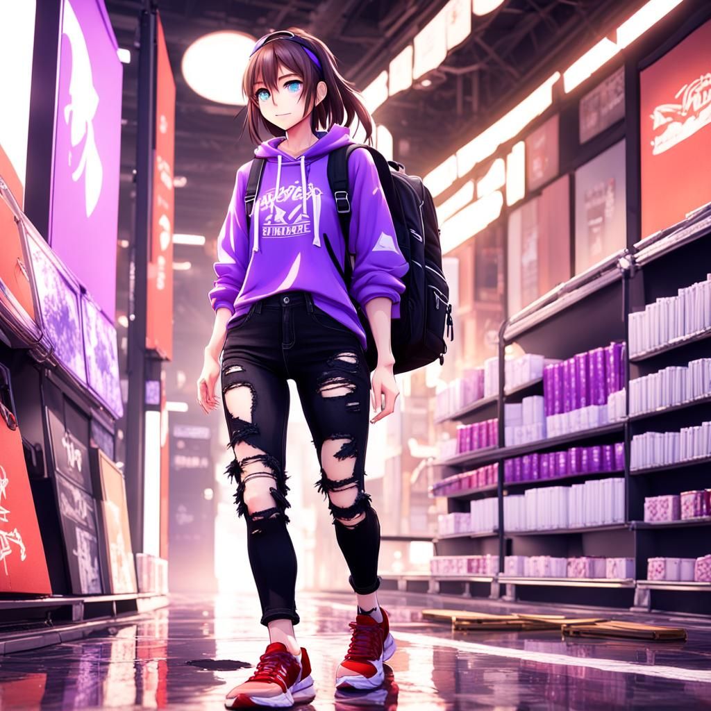 Kawaii Girl in Purple Crop Top: 3D Anime Art