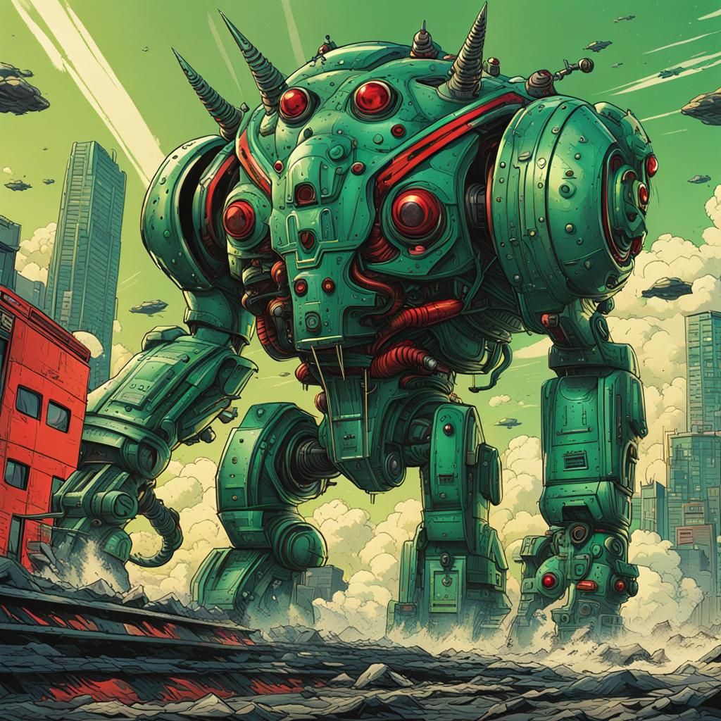 Rockabilly Punk Monster in Retro-Futuristic Comic Art