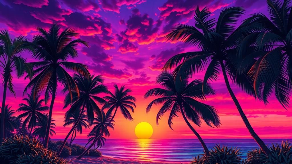 Tropical Sunset Paradise in Impressionist Style