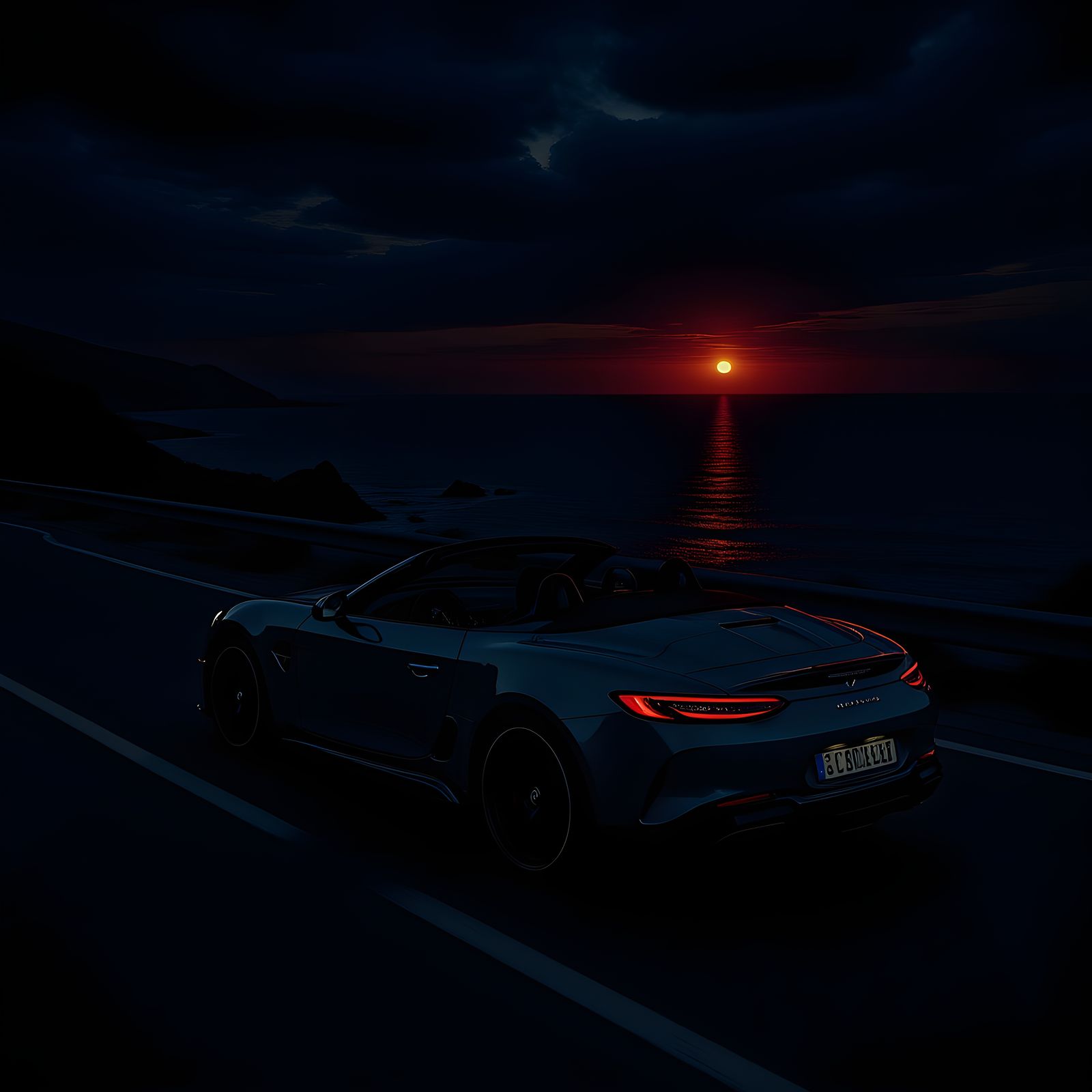 Sunset Drive: Sports Car on Coastal Highway