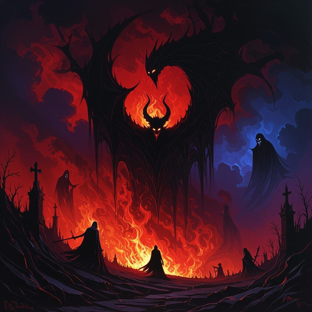 Hellish Scene with Black Fire and Spirits