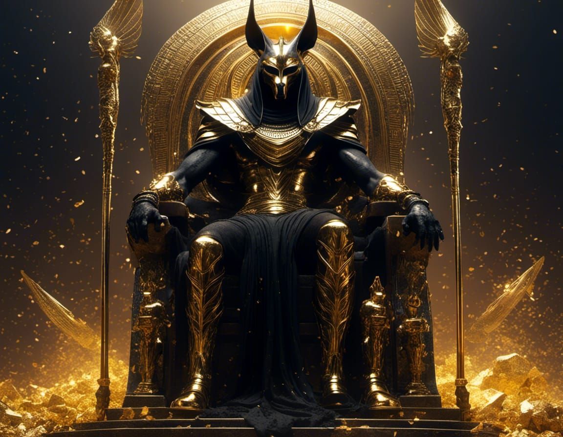 Anubis in Gold Battle Armor on Throne