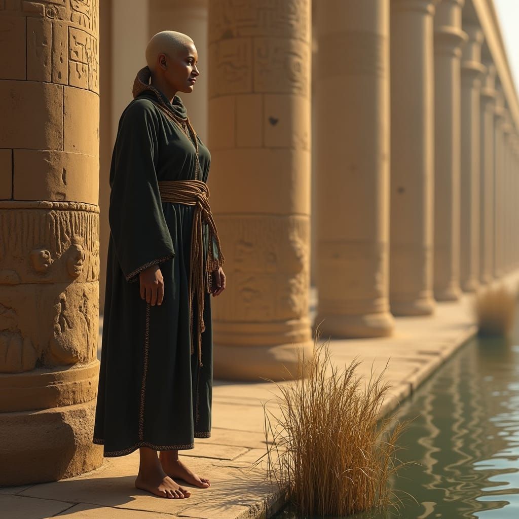 Egyptian Woman in Religious Robes Inside Ancient Temple