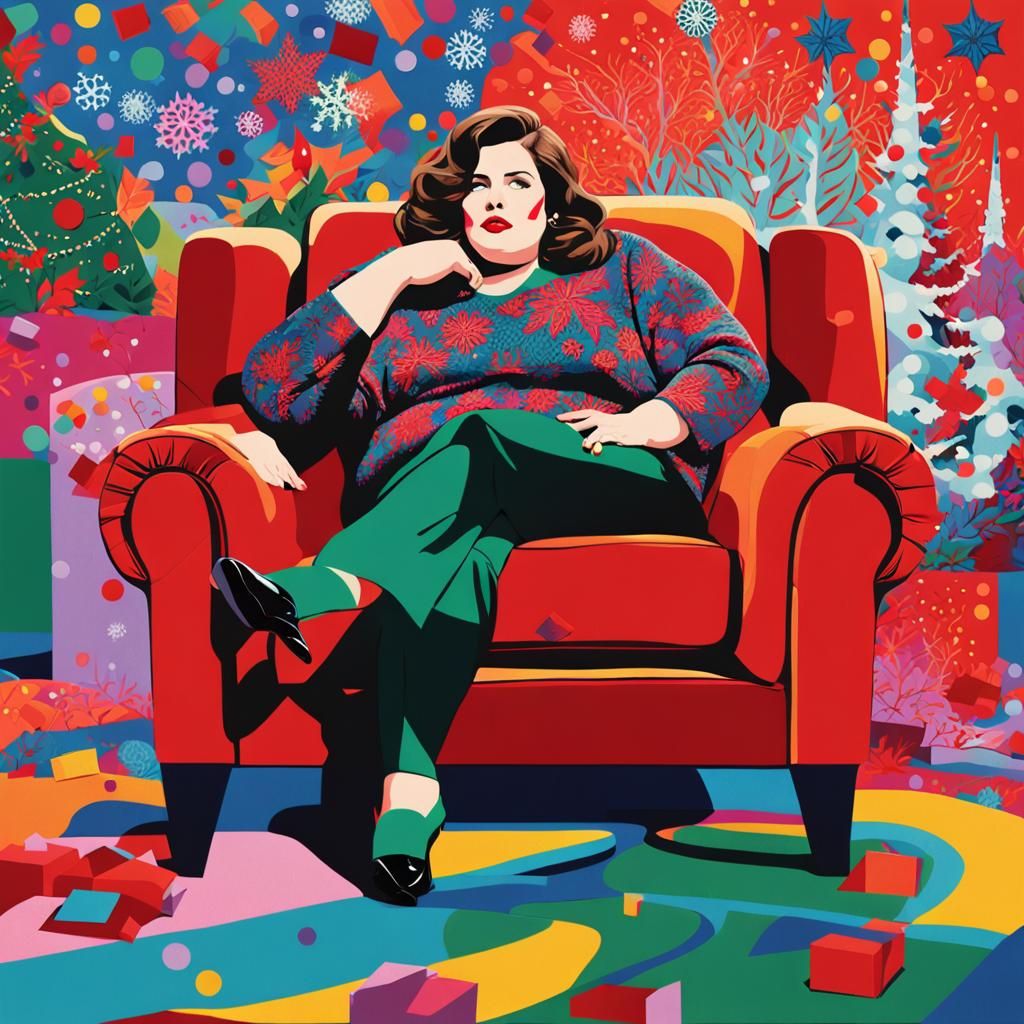Festive Pop Art Woman in Winter Wonderland