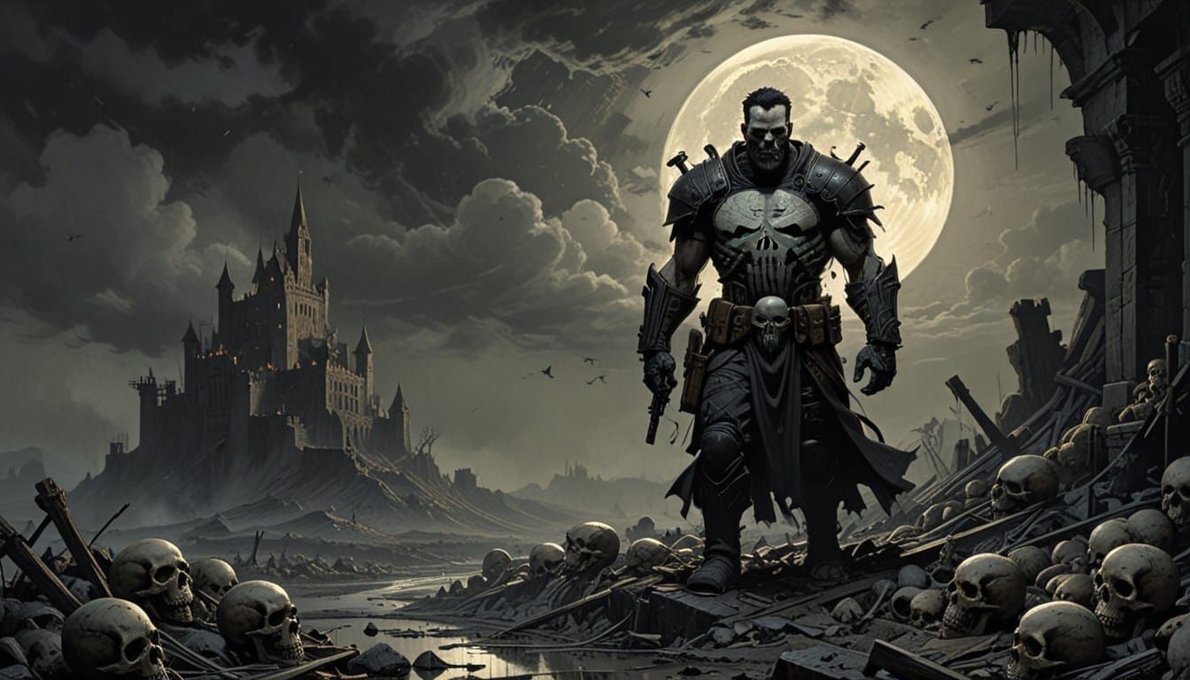 Grim Dark Punisher: Demonic Knight in Ruins