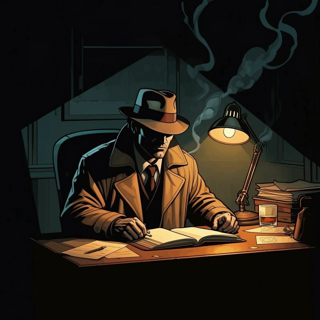 Noir Detective in Shadows, Comic Book Style