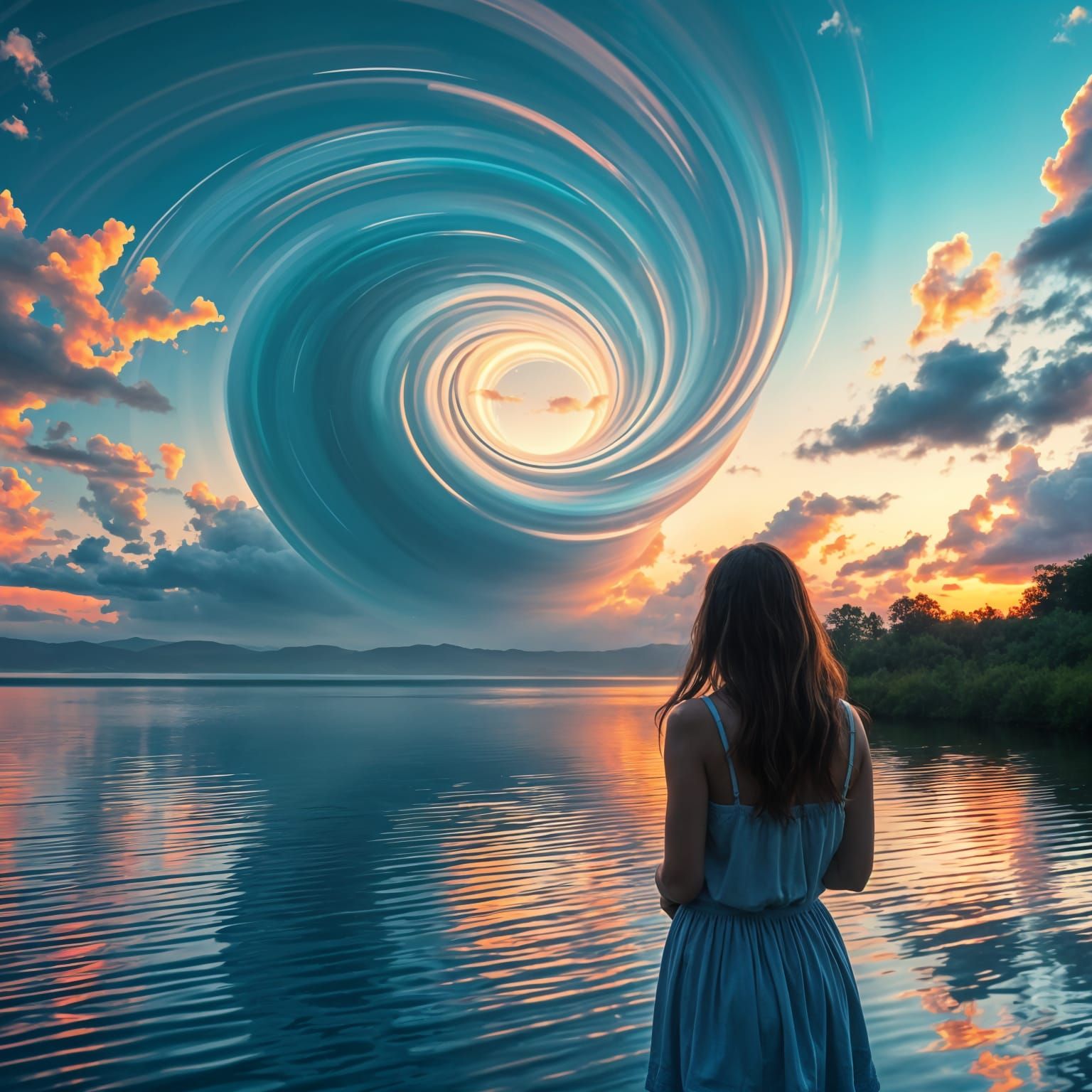 A Futuristic Goddess Contemplates Cosmic Energy Above a Tran...