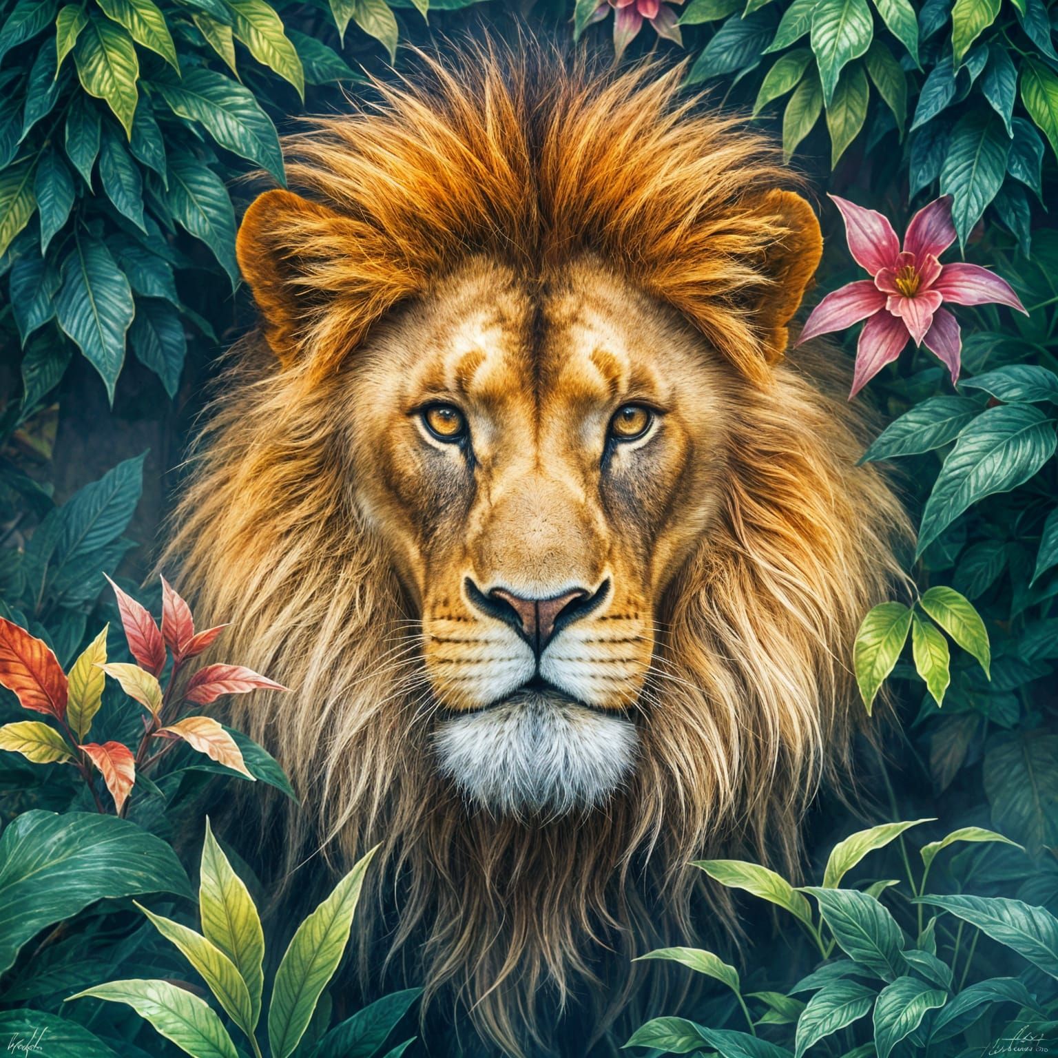 Majestic Lion Masterpiece in Vibrant Watercolour