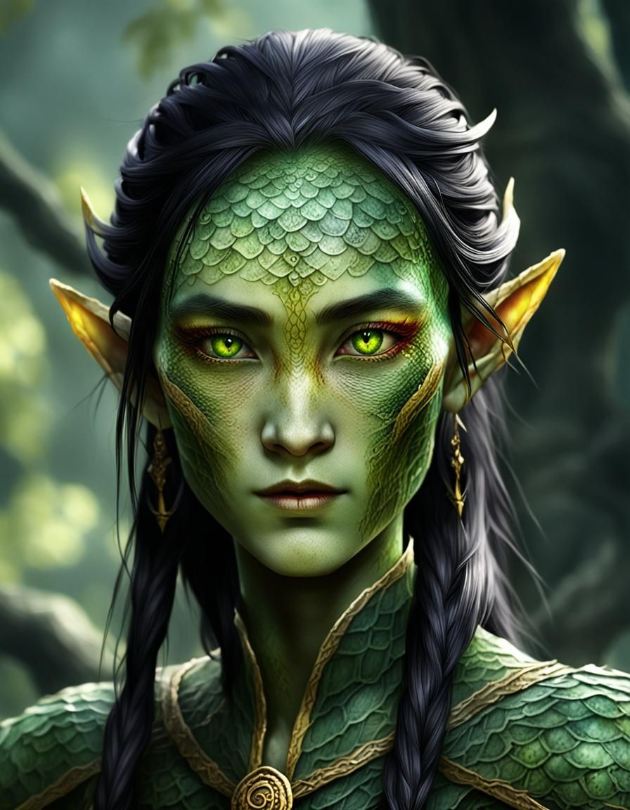 Scarred Elf Yuan-Ti Hybrid Character Portrait