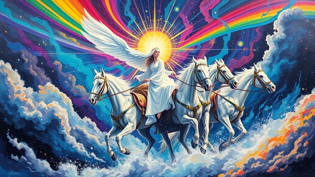 Queen of Light's Cosmic Chariot: Graffiti Art Style